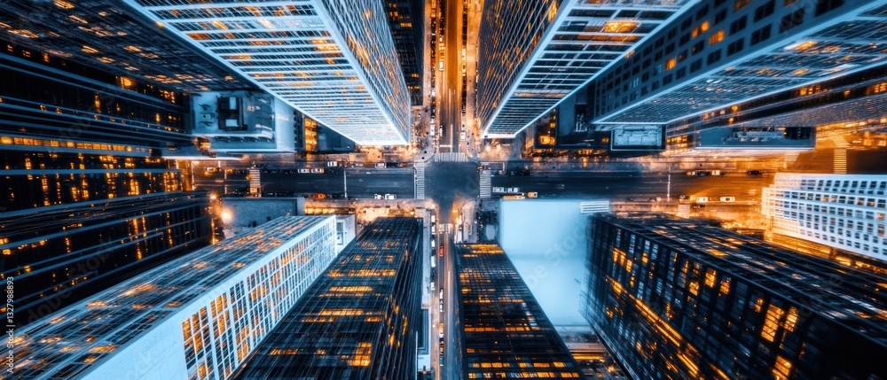 Obraz premium Aerial Metropolis: Nightfall Over Urban Skyline