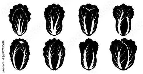 Collection of Napa Cabbage Silhouettes, Versatile graphic elements for culinary, farming, or healthy eating designs.