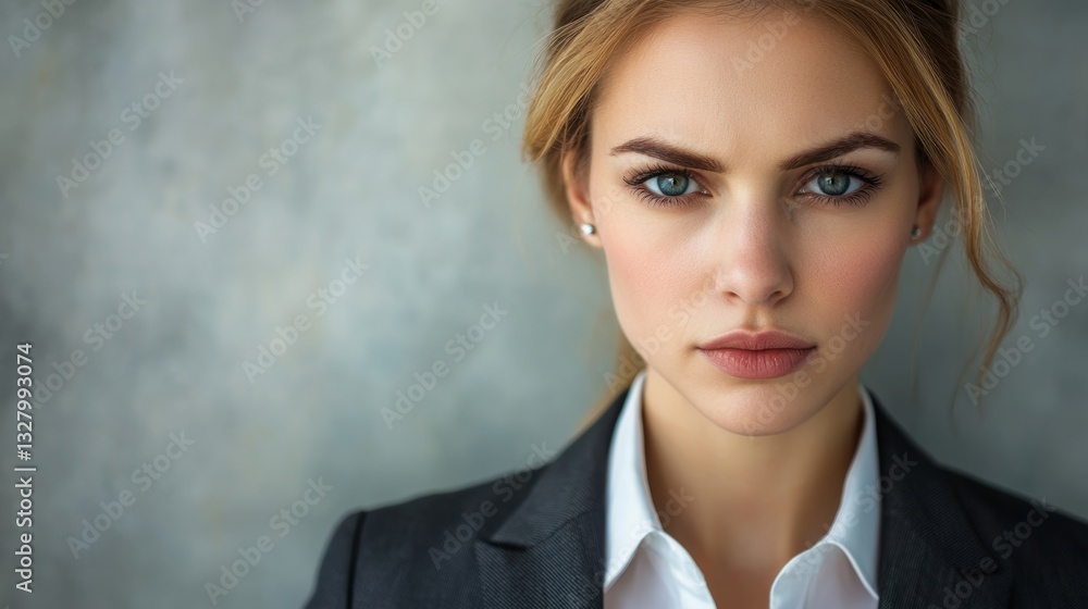Confident businesswoman with focused gaze in professional attire Confident businesswoman with focused gaze in professional attire