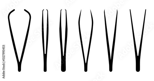 Set of Surgical Tweezers Silhouette for Medical and Scientific Use