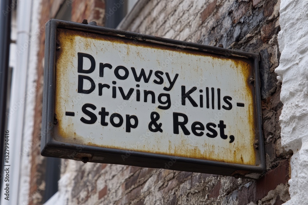 Warning Sign for Drowsy Driving Awareness on Weathered Background Warning Sign for Drowsy Driving Awareness on Weathered Background