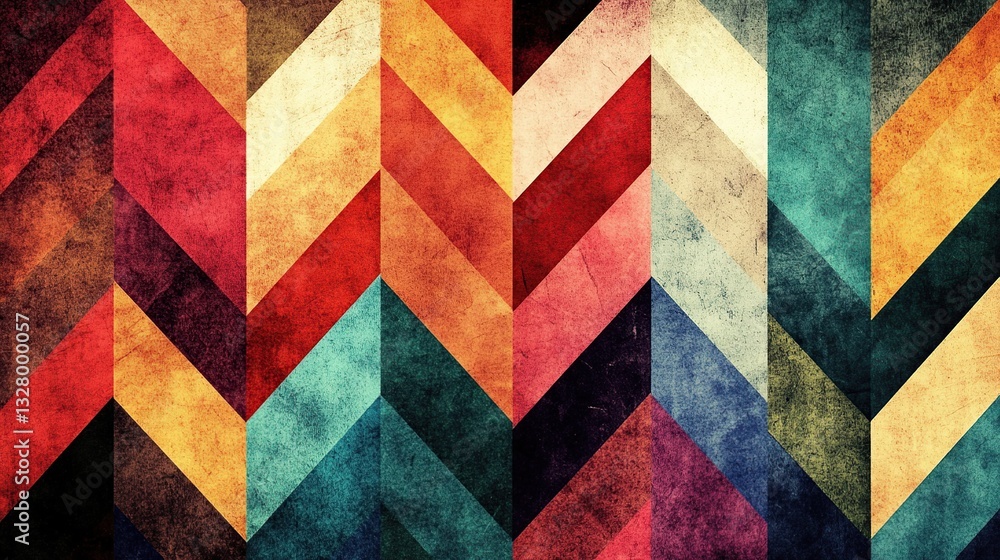 Fototapeta premium Colorful, textured, geometric pattern with distressed effect
