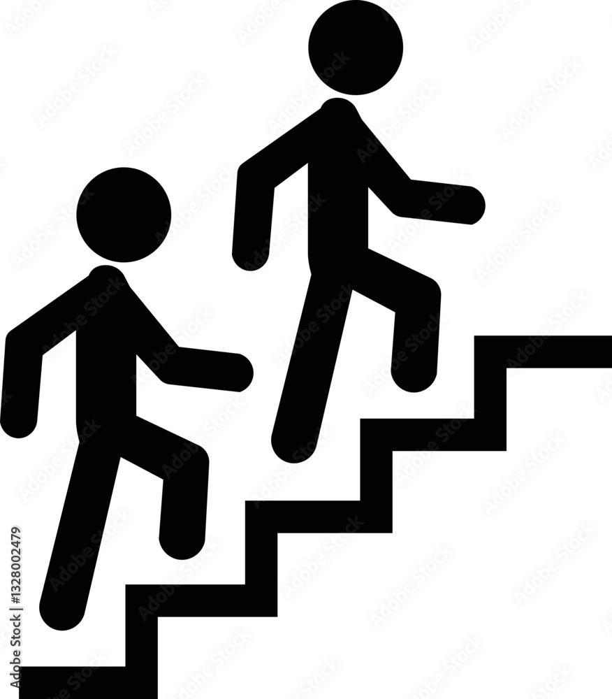 Man with Staircase or Stairs Pictogram vector. Cliparts depict various actions of a person with stairs. Man walks up the stairs, stick figure pictograms people, human silhouette icon Man with Staircase or Stairs Pictogram vector. Cliparts depict various actions of a person with stairs. Man walks up the stairs, stick figure pictograms people, human silhouette icon