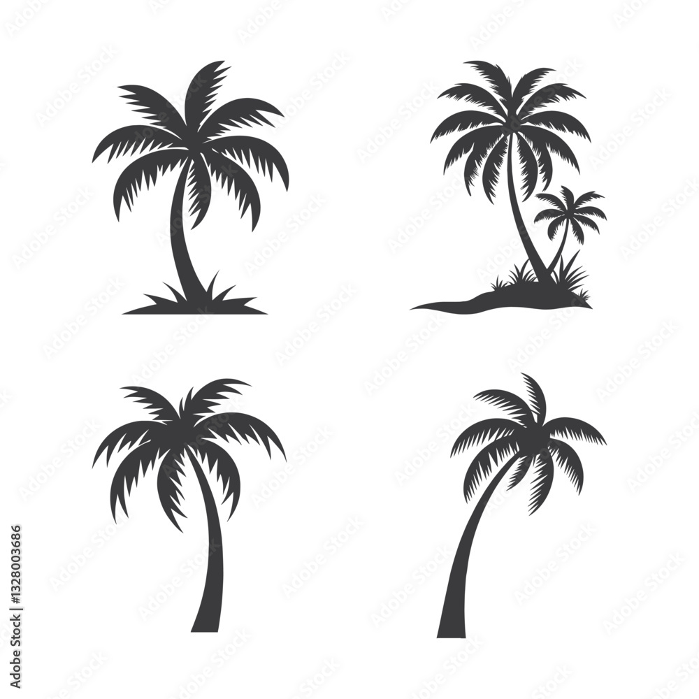 Fototapeta premium Palm Trees – Black and White Tropical Silhouettes, Minimalist Beach Icons
