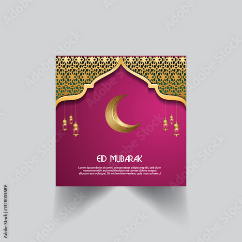 Eid Mubarak elegant social media post template. Islamic background ramadan kareem illustration. Modern Ramadan design template for social media posting.Social media ads design 