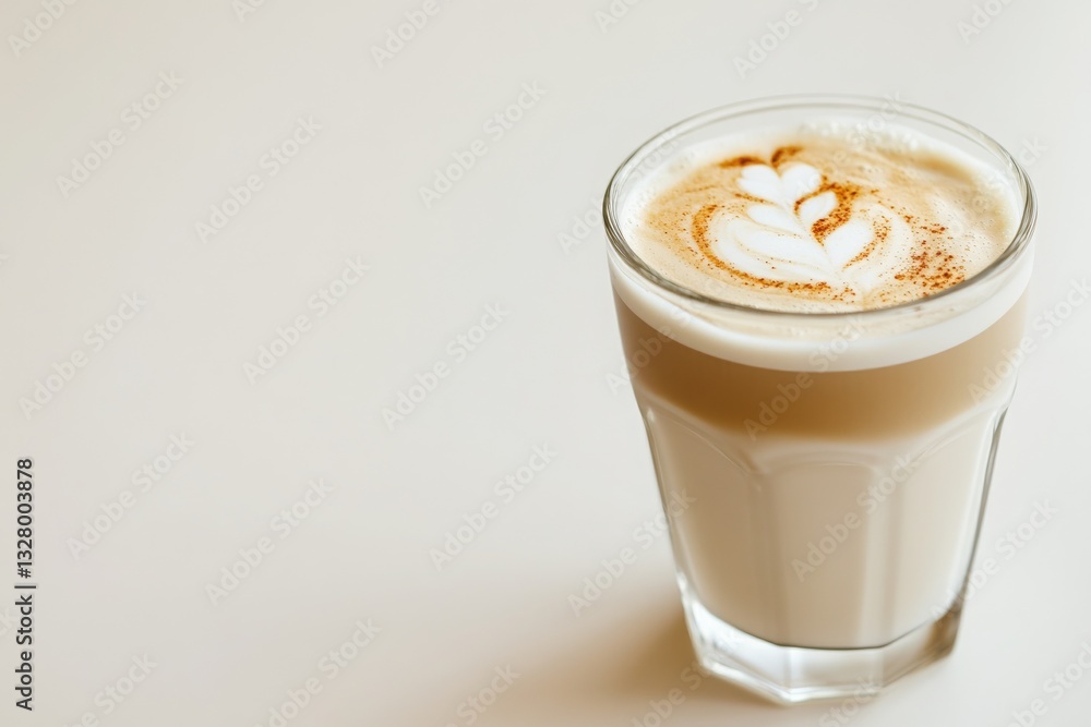 Creamy Latte with Beautiful Foam Art in Clear Glass Cup Creamy Latte with Beautiful Foam Art in Clear Glass Cup