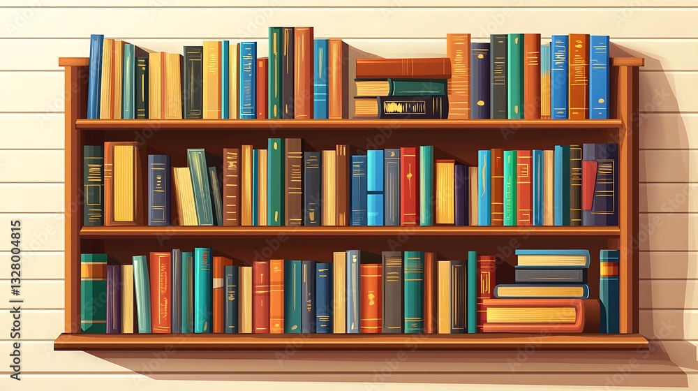 Wooden bookshelf filled with various books Wooden bookshelf filled with various books