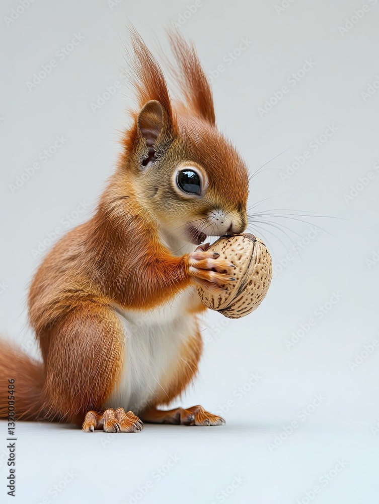 Charming red squirrel portrait enjoying a scrumptious walnut treat Charming red squirrel portrait enjoying a scrumptious walnut treat