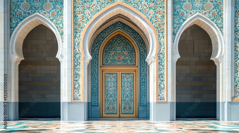 Obraz premium Ornate architecture featuring doors and arches with decorative mosaic patterns