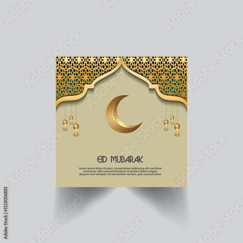 Eid Mubarak elegant social media post template. Islamic background ramadan kareem illustration. Modern Ramadan design template for social media posting.Social media ads design 