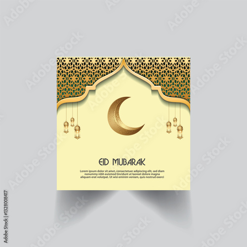 Eid Mubarak elegant social media post template. Islamic background ramadan kareem illustration. Modern Ramadan design template for social media posting.Social media ads design 