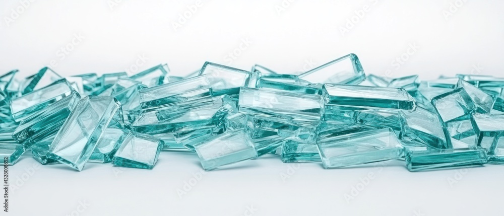 Obraz premium Aqua Rectangular Glass Pieces: A Collection of Translucent Teal Fragments