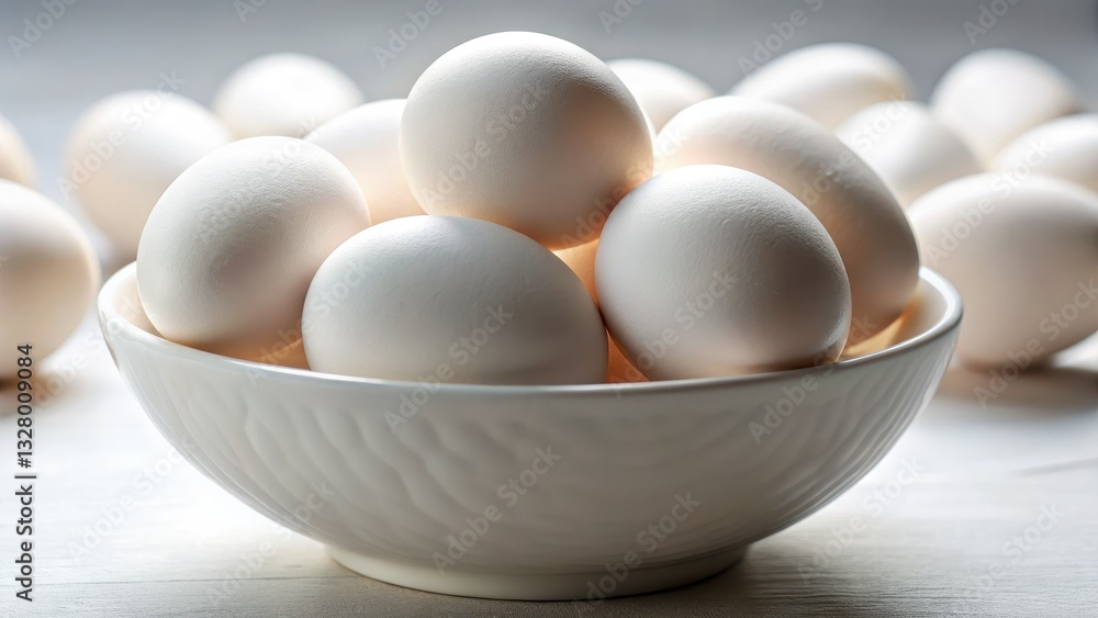 A bowl and plate overflow with fresh eggs, a delicious breakfast awaits. A bowl and plate overflow with fresh eggs, a delicious breakfast awaits.