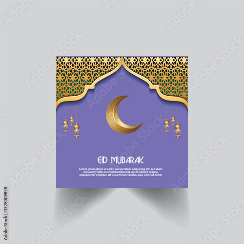 Eid Mubarak elegant social media post template. Islamic background ramadan kareem illustration. Modern Ramadan design template for social media posting.Social media ads design 