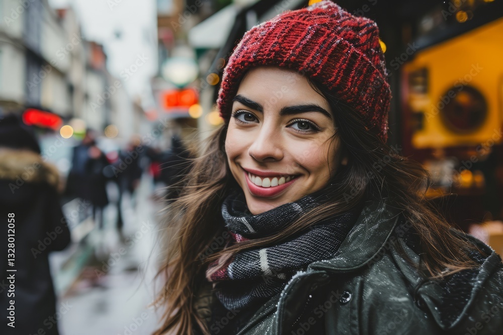 Portrait of a beautiful young woman in a hat and scarf on the street Portrait of a beautiful young woman in a hat and scarf on the street