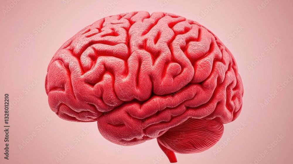 Detailed Human Brain Anatomy Render on a Soft Pink Background Detailed Human Brain Anatomy Render on a Soft Pink Background