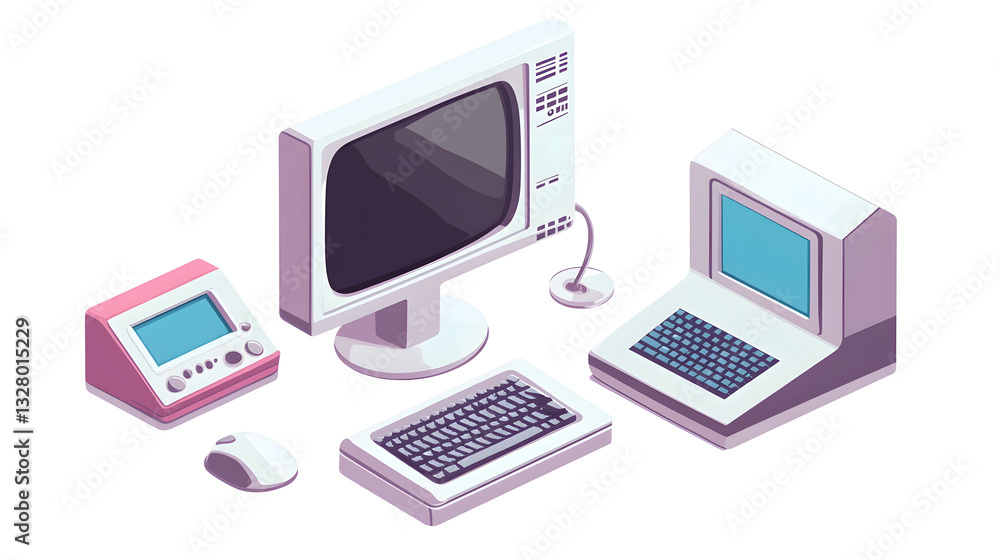 Professional Computer Equipment Design Illustration for Tech Websites and Presentations Professional Computer Equipment Design Illustration for Tech Websites and Presentations
