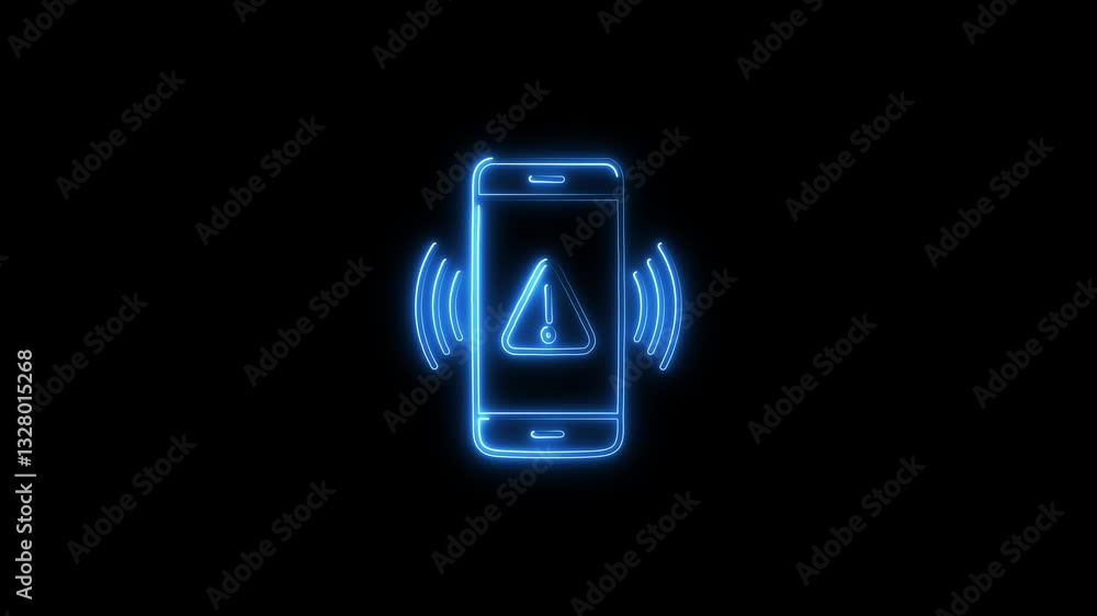 A glowing neon mobile phone with an exclamation mark icon.A vibrant, glowing mobile phone with a warning exclamation icon. Alert message smartphone notification. A glowing neon mobile phone with an exclamation mark icon.A vibrant, glowing mobile phone with a warning exclamation icon. Alert message smartphone notification.