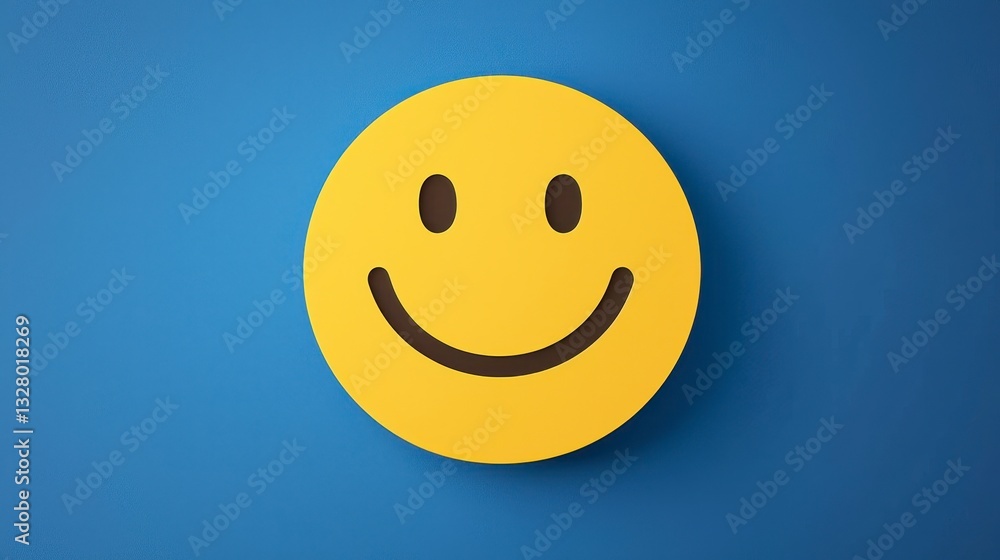 Fototapeta premium Yellow Smiley Face on Blue Background Minimalist 3D Design