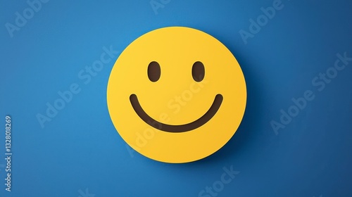 Yellow Smiley Face on Blue Background Minimalist 3D Design