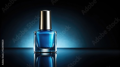 A dark backdrop showcases a vintage blue nail polish bottle; a classic beauty product photographed.
