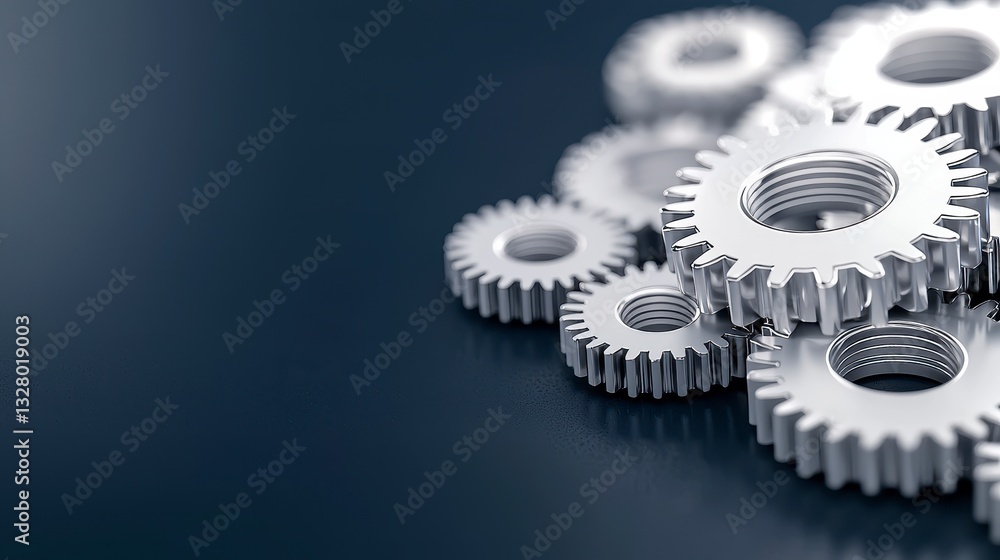 Silver Metallic Gears on Dark Background Industrial Abstract Silver Metallic Gears on Dark Background Industrial Abstract