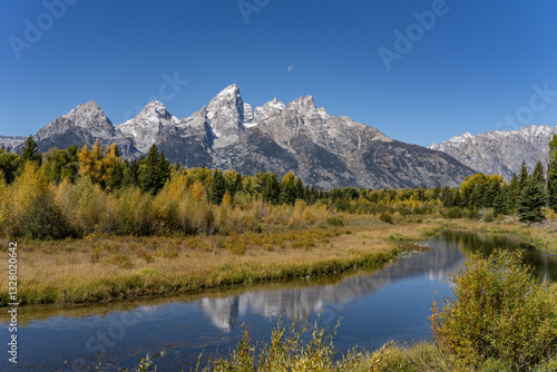 Schwabacher Landing / Snake River, Grand Teton National Park, Wyoming. Teton Range is Fault-block mountains. The Snake River is a major river in the interior Pacific Northwest region of the US	