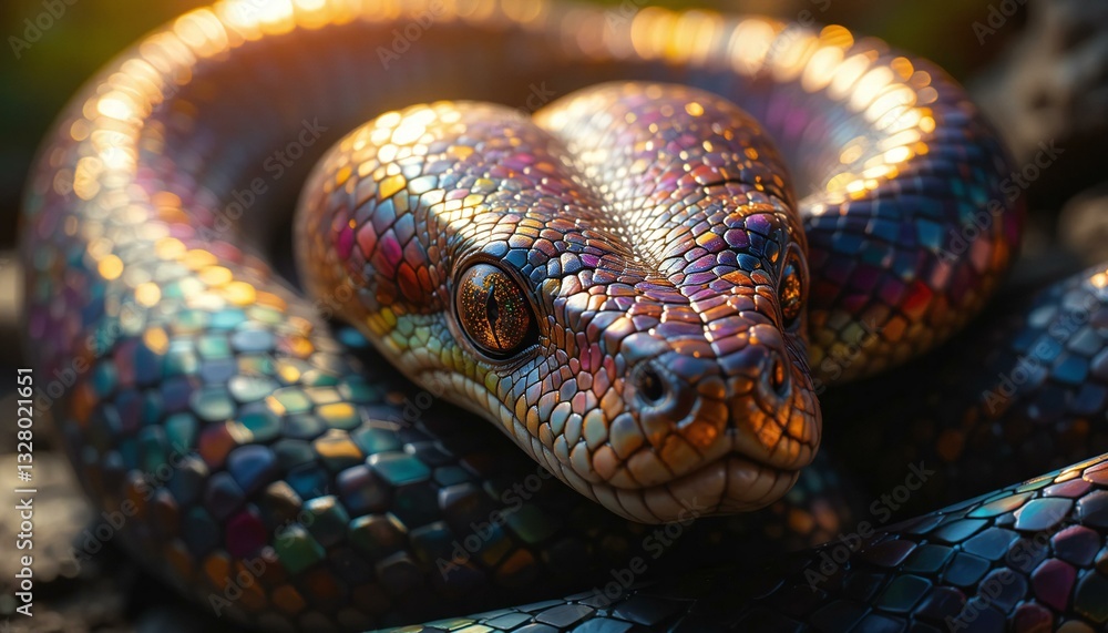 Fototapeta premium Close-up of Snake Head with Colorful Scales.