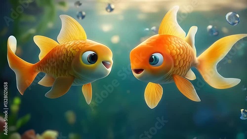 Two cute gold fish talking animated