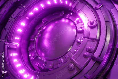 Futuristic portal design with glowing purple lights and metallic elements