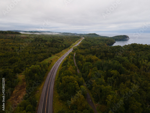 Photos Aerial View of Highway 61 Along the North Shore of Minnesota Next to Lake Superi