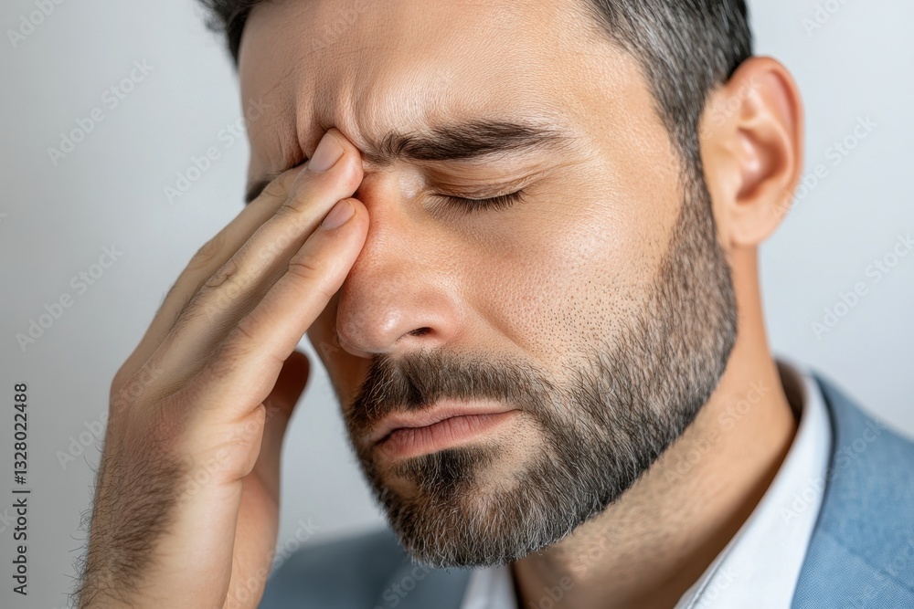 Man with Beard Experiencing Stress and Frustration in Studio Light Man with Beard Experiencing Stress and Frustration in Studio Light