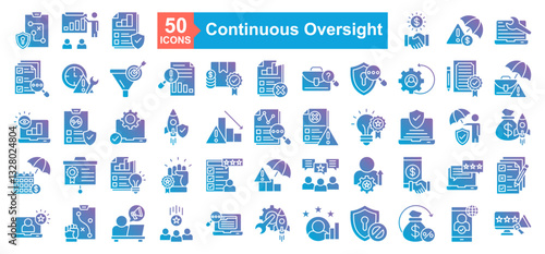 Continuous Oversight And Reliability Icon Sheet Planning, Availability, Strategy, Presentation, Reliability, Payment, Failure, Maintenance, Evaluation, Time Alert, Target, Degradation, Failure