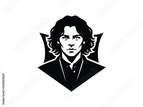 Stylish Man Portrait Black and White Vector Illustration