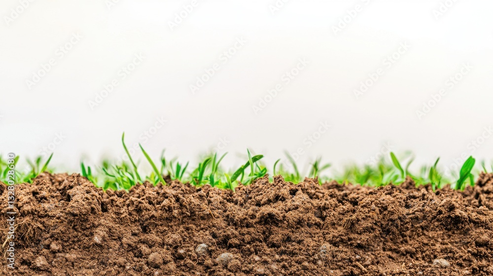 Fresh Soil with Green Grass Growing on a White Background Fresh Soil with Green Grass Growing on a White Background