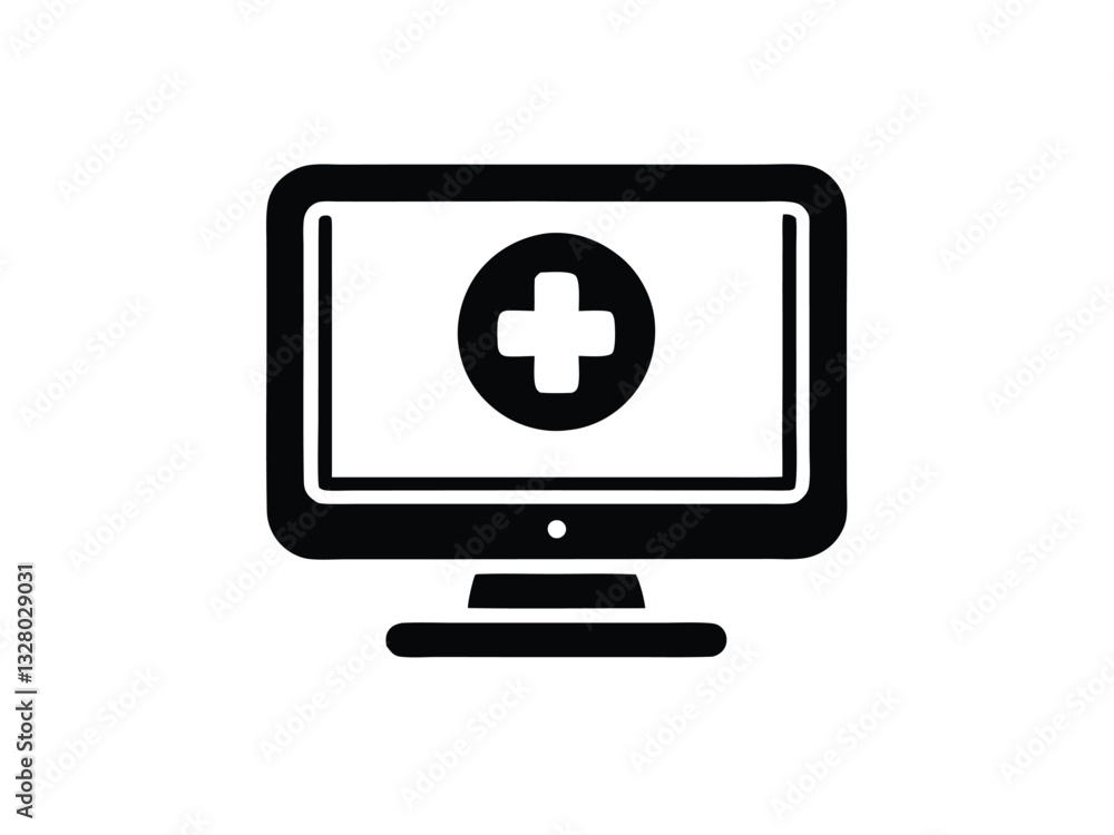 Computer monitor with icon on screen in a modern flat design Computer monitor with icon on screen in a modern flat design