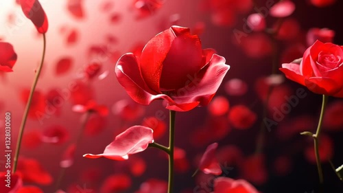 Vibrant red roses dance in the soft light, creating a romantic atmosphere of beauty and elegance in full bloom Generative AI