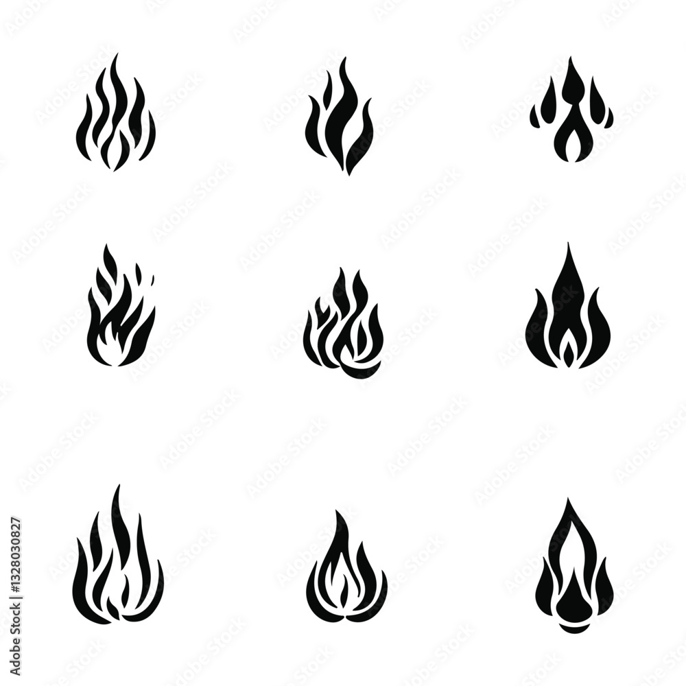 fire flames set: Black icons flame silhouettes fire symbol-Hot orange flame icons vector set, danger symbol art fire flames set: Black icons flame silhouettes fire symbol-Hot orange flame icons vector set, danger symbol art