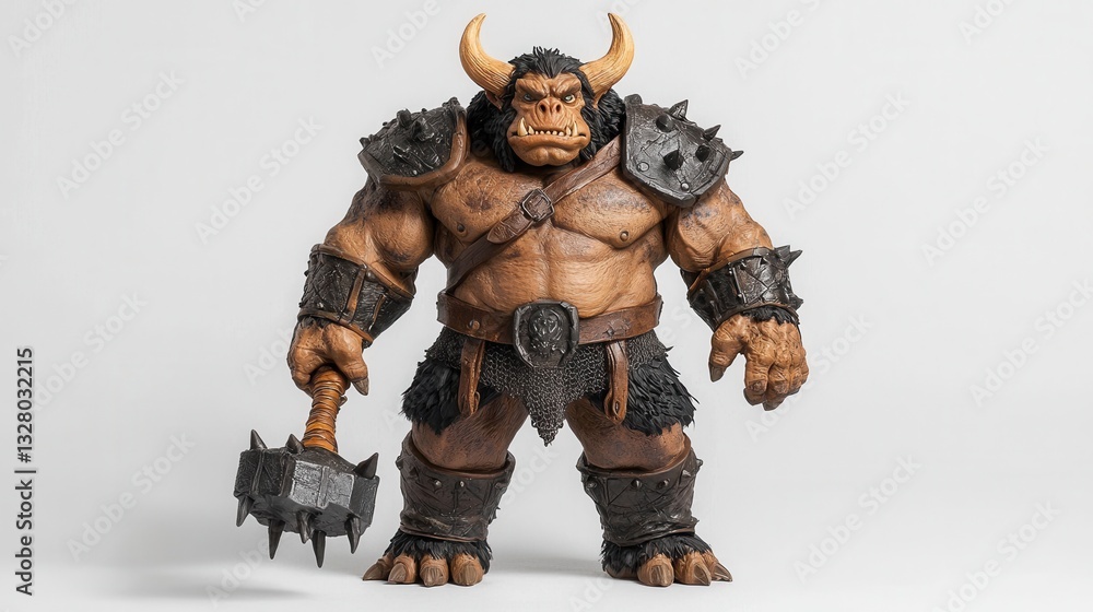 Powerful Fantasy Creature with Horns and Spiked Armor in Studio Powerful Fantasy Creature with Horns and Spiked Armor in Studio
