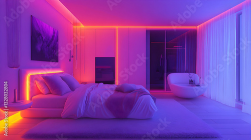 Modern Bedroom with Neon Closet Interiors