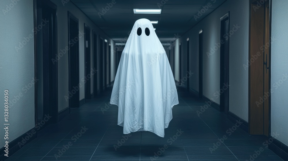 Ghostly Apparition Haunting a Dark Empty Hallway at Night Ghostly Apparition Haunting a Dark Empty Hallway at Night