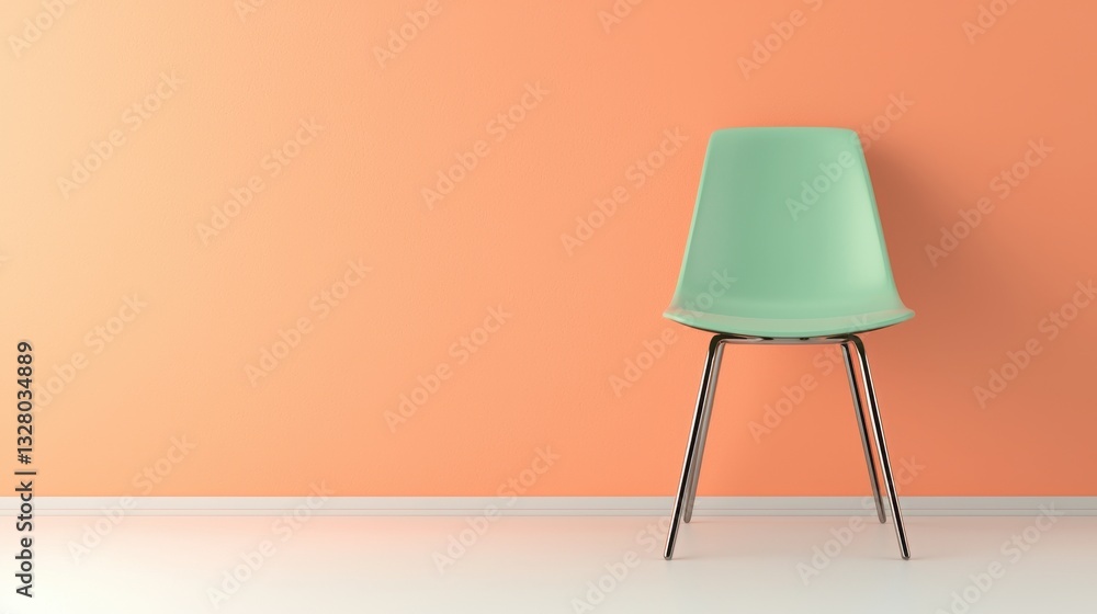 Minimalist Chair Against Bright Orange Wall in Modern Interior Design Minimalist Chair Against Bright Orange Wall in Modern Interior Design