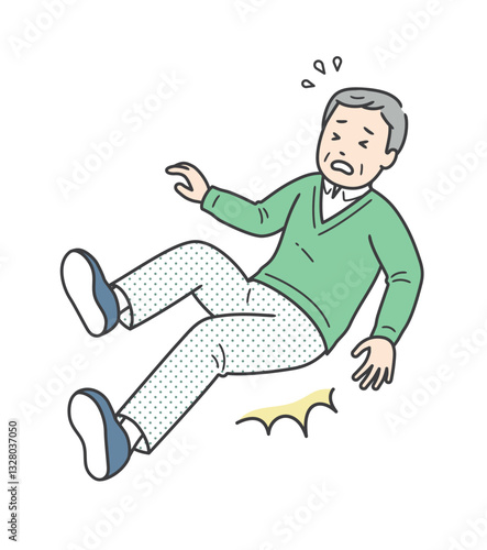 転倒して尻もちをつく高齢男性のイラスト