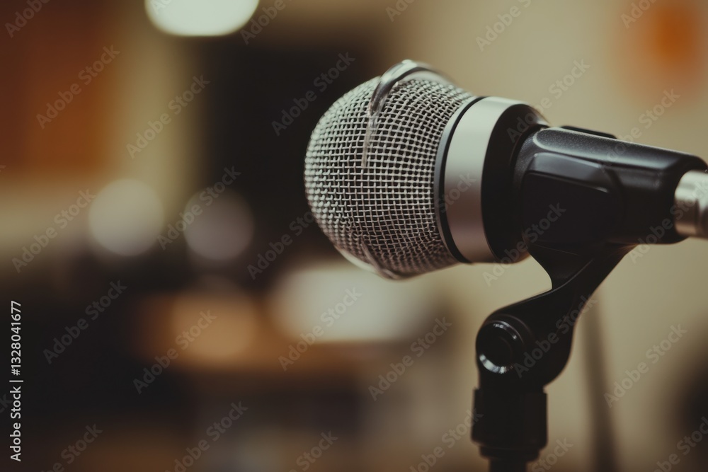 Obraz premium Close-up Image of a Vintage Microphone in a Dimly Lit Room