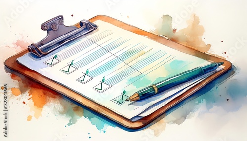 A vibrant illustration of a clipboard with a checklist and a pen, showcasing organization and planning themes.