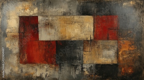 Abstract Textured Artwork Featuring Bold Red and Earthy Tones Creating a Compelling Visual Composition Full of Depth and Emotion