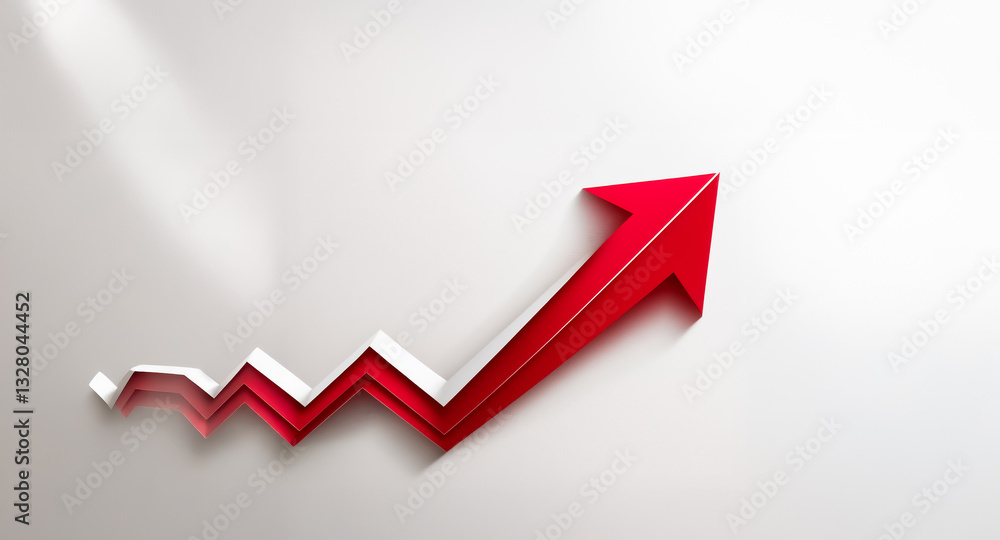 A red arrow ascends a white backdrop, symbolizing upward trend, progress, and growth. It evokes business success and positive direction. A red arrow ascends a white backdrop, symbolizing upward trend, progress, and growth. It evokes business success and positive direction.