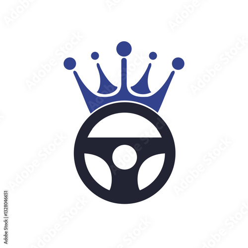 Drive king vector logo design. Steering and crown vector icon.