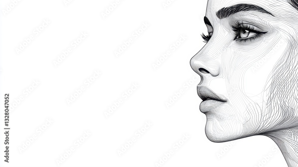 Futuristic Portrait of a Woman in Line Art Style with Elegant Features Against a Minimalist Background Futuristic Portrait of a Woman in Line Art Style with Elegant Features Against a Minimalist Background
