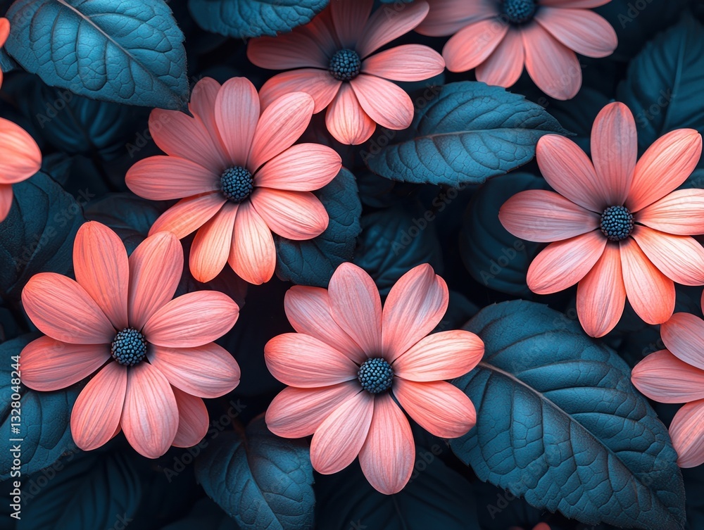 custom made wallpaper toronto digitalPink flowers with blue leaves create striking contrast in this vibrant image